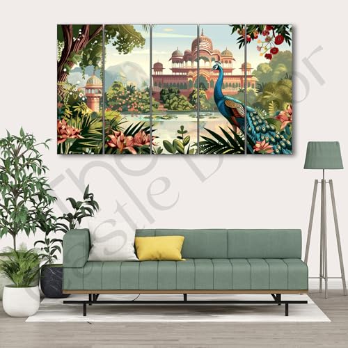 Image of The Castle Decor Pichwai Madhubani art painting with frame Big Size 27x48 Wall art for living room,Bedroom,Drawing room,Hotels-Wooden Framed-701