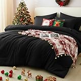 CozyLux Queen Comforter Set Black, 7 Pieces Bed in a Bag Soft Bedding Comforter Set with Sheets, All Season Boho 7PC Bed Sets with Comforter, Fitted Sheets, Flat Sheets, Pillow Shams and Pillowcases