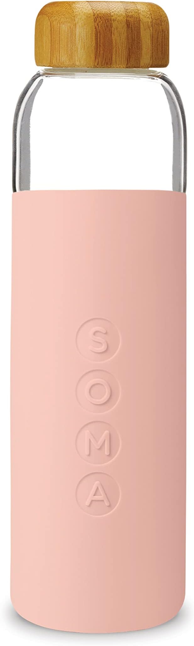 Soma Glass Water Bottle with Non-Slip Silicone Handle & Sleeve, Natural Bamboo Screw Cap, and Leak-Proof Design - Reusable, Refillable, BPA-Free, Eco-Friendly Alternative - Blush, 480 ml