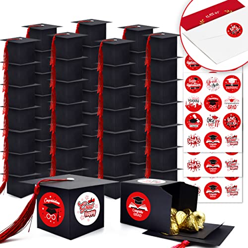Image of algpty 2023 Graduation Party Favors - 100PCS Red Candy Boxes Bulk with 200PCS Graduation Stickers For Graduation Grad Party Graduation Cap Favor Boxes Set Graduation DIY Gifts for Guests