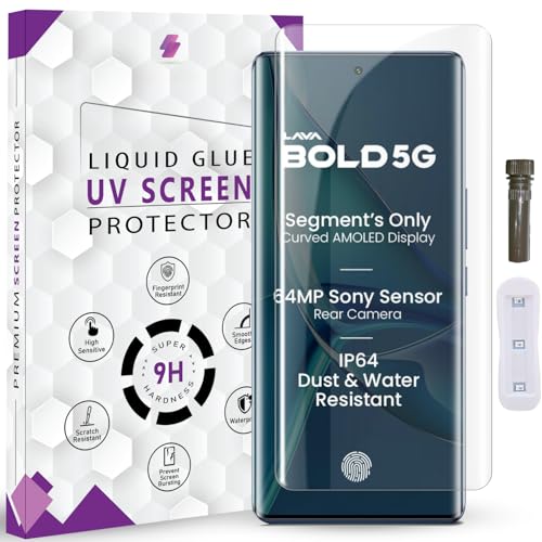 Image of Advanced HD+ UV Tempered Glass Screen Protector For Lava bold 5G / Lava Blaze X (6.67 Inch, Pack of 1) Full Adhesive UV Curved Screen Guard, Case Friendly
