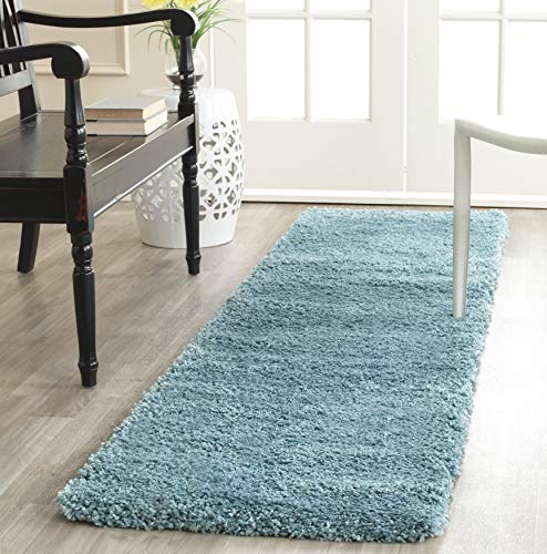 Safavieh Milan Shag Collection SG180 Solid 2-inch Thick Runner, 2' x 6' , Aqua Blue
