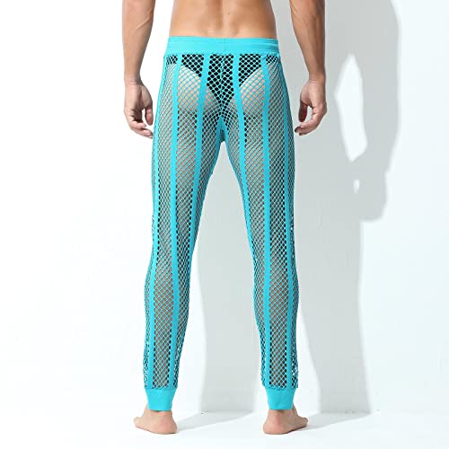 Men's Mesh Fishnet Pants See Through Stretchy Muscle Leggings Drawstring Sleep Lounge Thermal Bottoms4