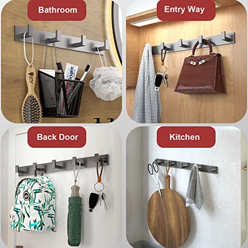 Image of Coat Rack, Heavy Duty Stainless Steel 6 Tri Coat Hook Hanger, Wall Mounted Storage Wall Hooks, Rustic Clothes Hook /Key Hook Rail for Bathroom Kitchen Entryway(6 Hook Grey)
