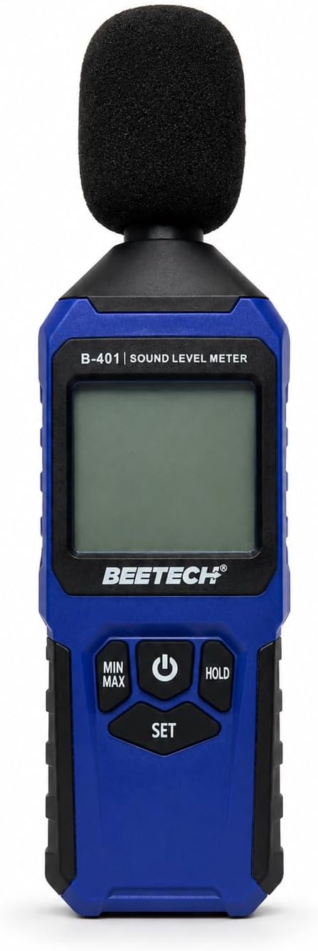 BEETECH Sound Level/Decibel meter B-401 with range 35-135B, measures Ambient Temperature with Color LCD display and backlight, CE and RoHS compliant