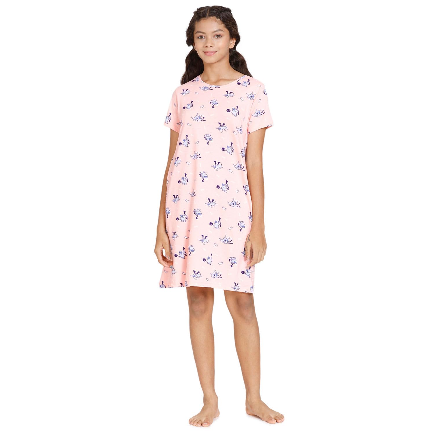 zivame Women's Cotton Rich (>50%) Knee Length Casual Relaxed Nightgown-picture-25