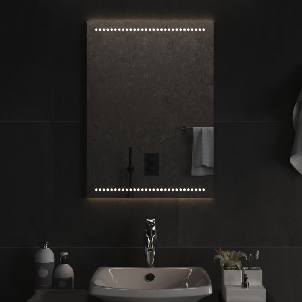Lustro łazienkowe LED 50 x 70 cm ze szkła, wodoszczelność IP65, ze złączem USB i kablem o długości 1,5 m, w zestawie haki, do łazienki i korytarza, oświetlenie i kosmetyki