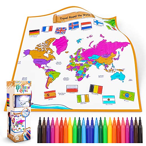 Poster da Colorare Art Kit Regalo per 3-6 Ragazzi Ragazze Bambini Pagine Geografiche Educative a Colori Giocattolo età 5-8 anni Ragazzo Ragazza Bambino Pittura Giocattoli Regali di Capodanno