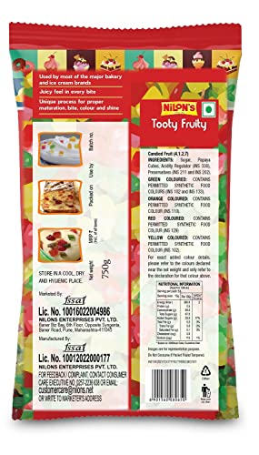 Image of NiLoN's Tooty Fruity Mix - Fresh Cherries for Cake & Cookies - Tutti Fruiti Multi Color - 750 Gm Pack of 1