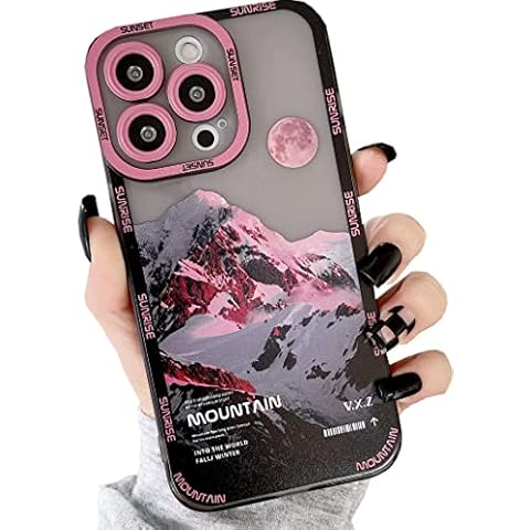 JANDM Compatible with iPhone 12 Pro Case, Romantic Mountain Sunset Clouds Moon Night Scenery Lovely Case Soft Shockproof Camera Protective Cute for Women Girls Case for iPhone 12 Pro -Pink Cover