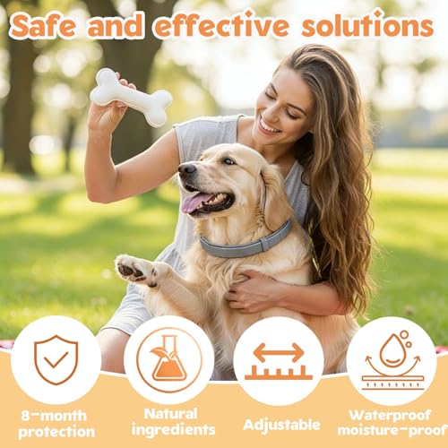 Zeckenhalsband für Hunde und Katzen,Flohhalsband Hunde Wasserdicht und Verstellbar,100% Natürliche Inhaltsstoffe,Bis zu 8 Monate Schutz Gegen Zecken und Flöhe Natürlichen Inhaltsstoffen