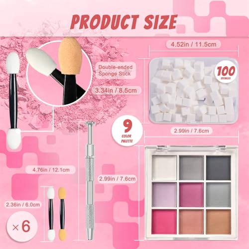 Image of 9 Colors Pigment Powder for Nails, Ombre Aura Nail Pigment Powder Palette Set and Nail Art Sponges with Grabbing Pen, Pigmentos para Unas, A