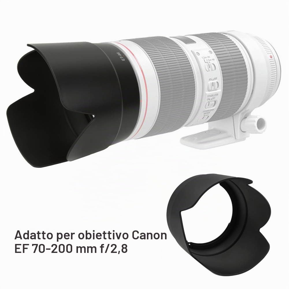 PUSOKEI Paraluce per Fotocamera, Modello ET-86 Paraluce in plastica Nera per Fotocamere EF 70-200mm f/2.8, ampiamente utilizzato nella Fotografia in controluce, Facile da