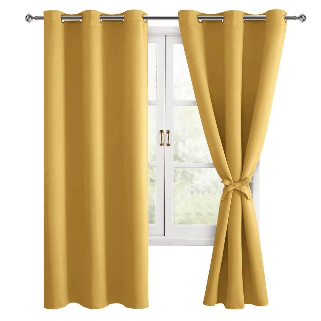 Hiasan Verdunklungsvorhänge Gardinen mit Ösen,Gelb Blickdicht Vorhänge,2 Stück,117 x 137 cm (Breite x Höhe),weiche Schiebevorhänge für Schlafzimmer,Wohnzimmer usw.