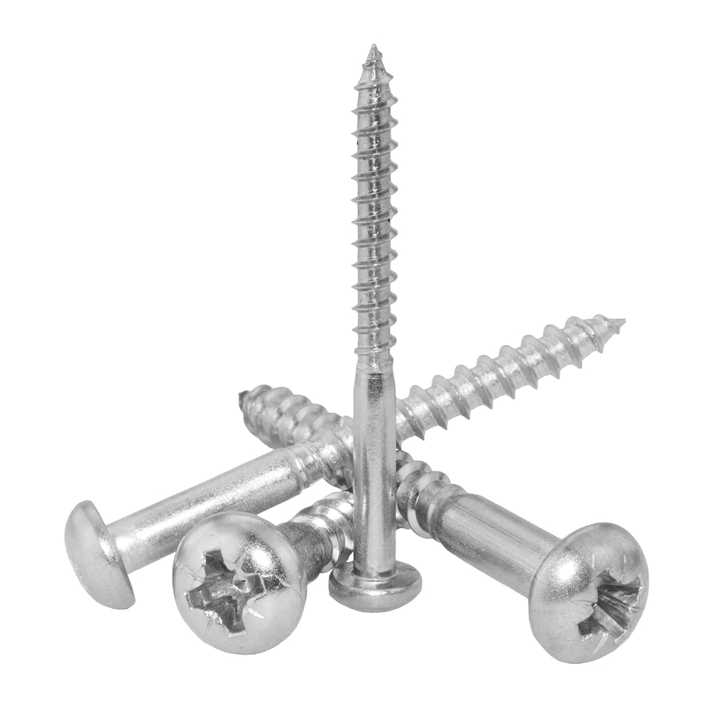 Nuts About Bolts No.8 x 1.3/4" (4mm x 45mm) Pozi Pan Head Wood Screws Rust-Proof A2 Stainless Steel, for Floorboards, Wood Fences, DIY Furniture & Repairs - Pack of 50