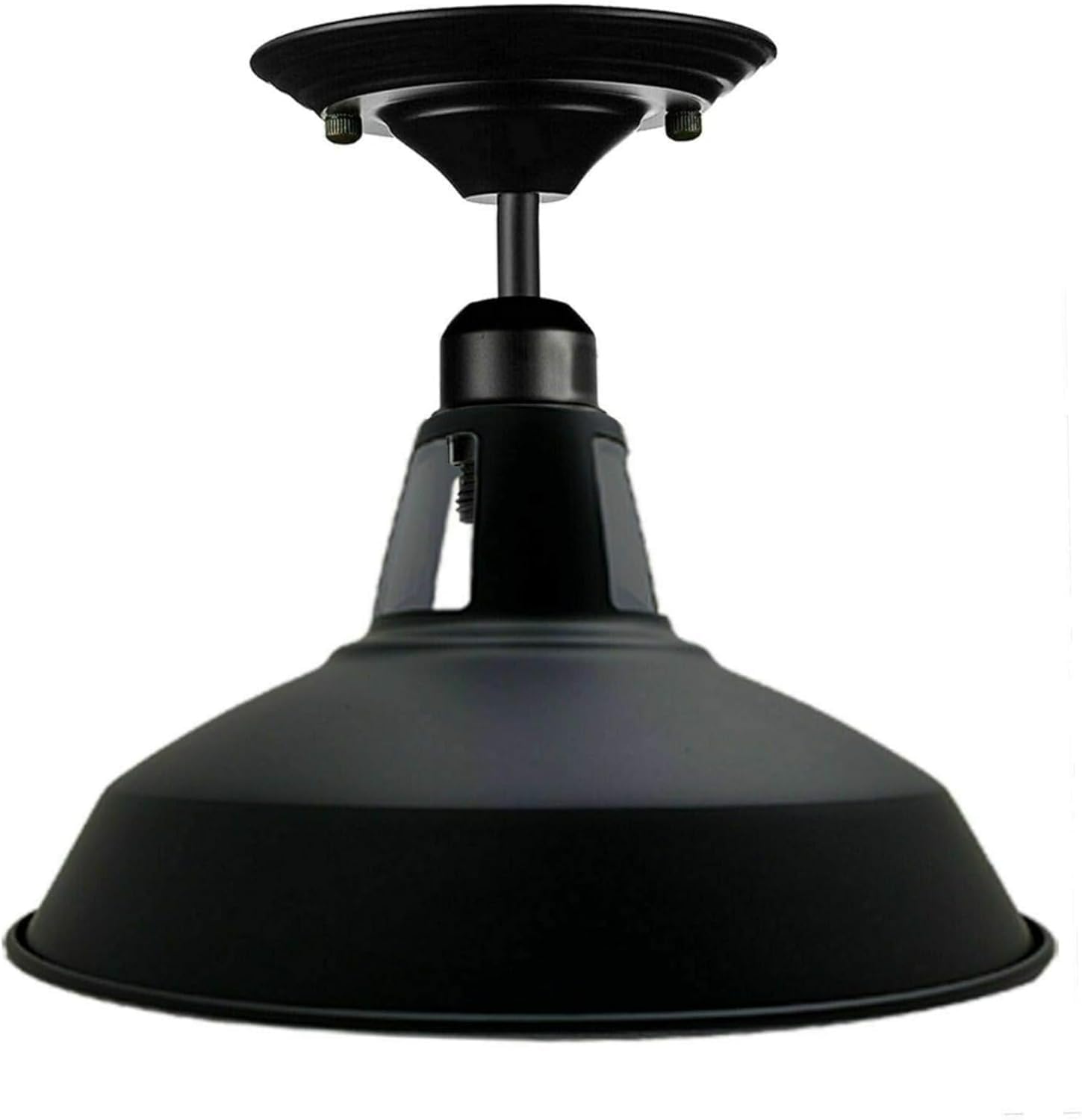 DC VOLTAGE Industrial Semi Flush Mount Ceiling Lights Metal Black Ceiling Light Shade Lamp Holder Vintage Style Light Fitting for Kitchen Living Room Corridor Hall (Black Barn Shade)