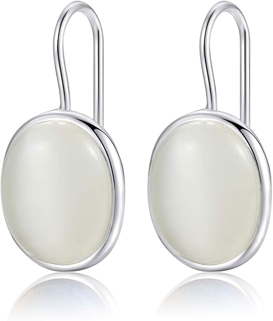 Natural Oval Clear Gemstone Drop Earrings Solid 925 Sterling Silver Hook MetJakt Earring Opal for Women's Fine Jewelry
