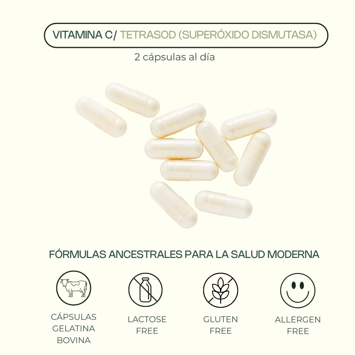 SYNSERA - Vitamina C cápsulas de liberación sostenida con TetraSOD® - antioxidante celular avanzado - refuerzo inmune, colágeno y energía sostenida - Sin Gluten - 60 cápsulas