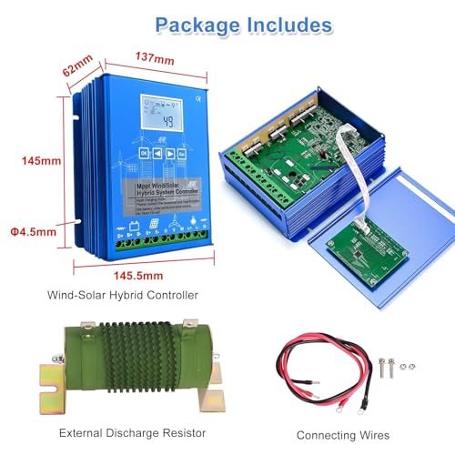 Zestaw generatora wiatru z regulatorem ładowania, pionowy generator turbiny, kontroler hybrydowy MPPT z podwójnym wejściem zasilania, wyświetlacz LCD do napięcia/prądu/p