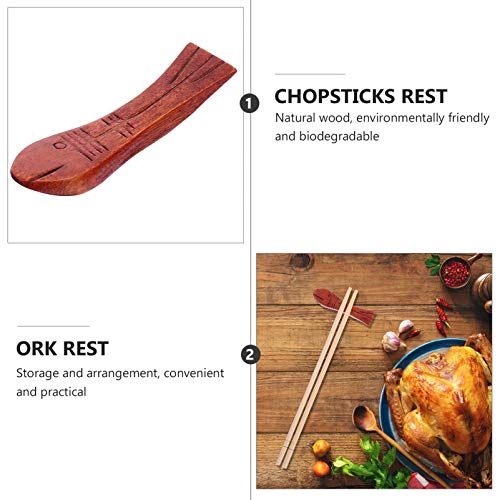 Hemoton Suporte de madeira para colher com descanso de pauzinho, suporte de garfo, design de peixe j