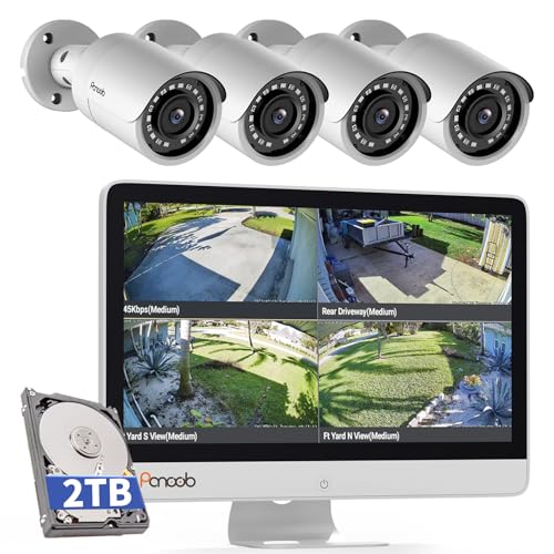 PANOOB Wired Security Camera System with Monitor Screen for Home,...