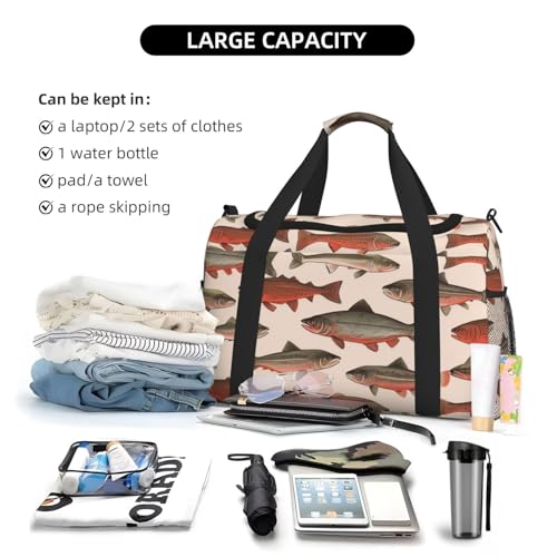 Travel Duffel Bag Lightweight Waterproof Carry On Tote Bag Foldable Weekender Overnight Bags Salmon Sport Gym Bag For Women Men4