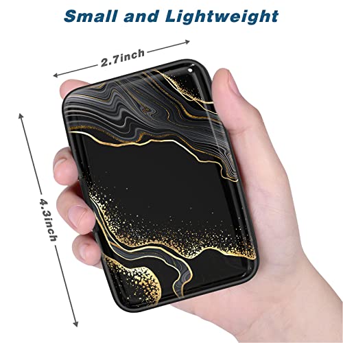 Image of Credit Card Holder, Mini Aluminum Card Wallet RFID Blocking Slim Metal Hard Card Case for Women Men, Black Gold
