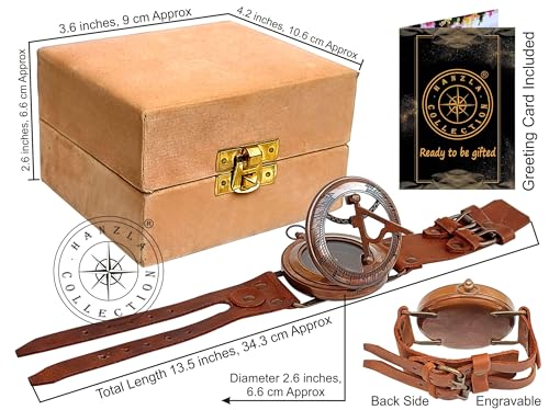 Brújula de reloj de sol steampunk de latón con caja y correa 4
