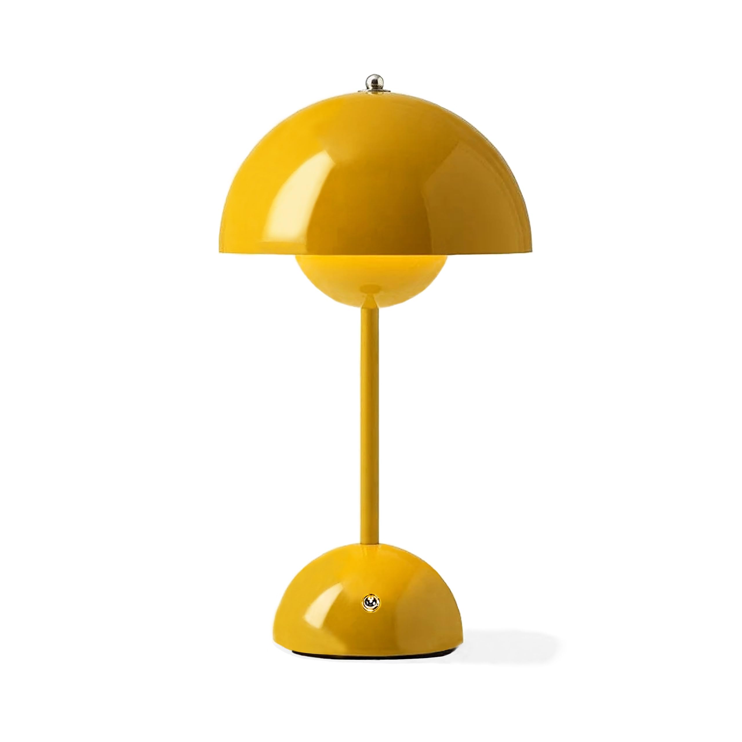 Lámpara de mesa LED Milan con forma de seta, inalámbrica, recargable de 5000 mAh, color amarillo, intensidad regulable y 3 temperaturas de color. IP44. Cable USB y enchufe UE incluidos.