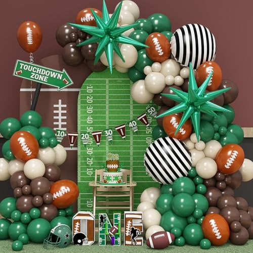 Football Balloon Arch Kit Dark Green Brown Balloon Garland with Foil Star Striped Balloons for Football Party Decorations Touch Down First Year Down Birthday Tailgate Sport Party Game Day Decorations