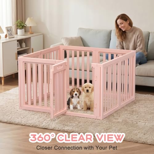 Image of Dog Playpen Indoor,Puppy Playpen,Pink 23.6 inch H,8 Panels | Dog Play Pen Indoors with Open View,Tool-Free Setup,Multi-Shape Setup,Dog Pen for Dogs,Cats & Puppies