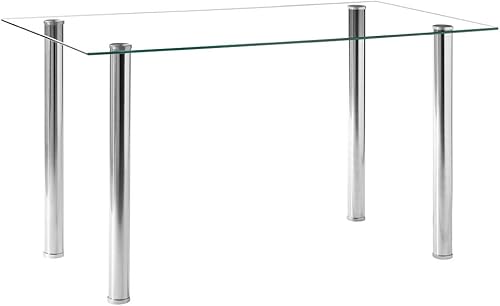 Mesa de comedor de cristal para 6 personas con parte superior de vidrio templado transparente de 52 pulgadas, mesa de cocina de vidrio rectangular