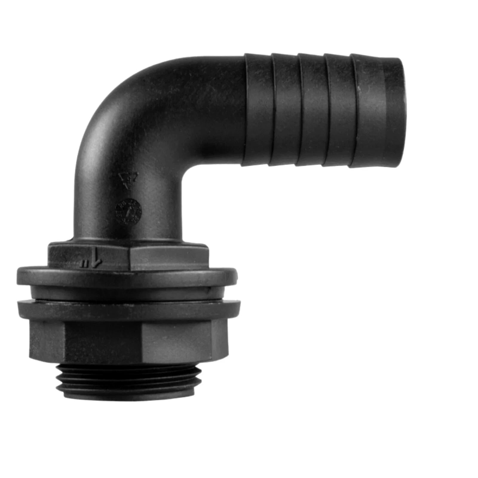 Universal Water Butt Connector Adapter - Tank Connector 90 Degree With Washer & Nut 1" BSPM to 1" Barb - for Water Tanks, Barrels, Rainwater Harvesting - Leak Proof Garden Hose Fitting