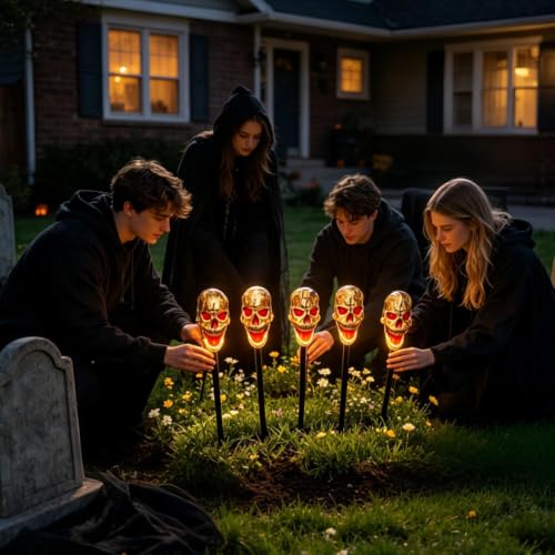 Luces de estaca de calabaza de Halloween automáticas con panel solar para terraza 2