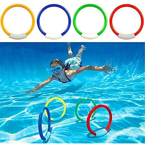 AimdonR Surenhap Classic Diving Rings, 4 Pack Diving Toys, Swimming Pool Toy, Diving & Retrieve, EZ Pack with Large Diameter Cover