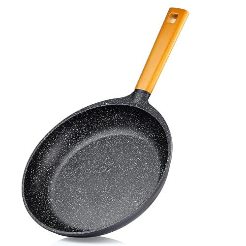 Foto von Linnuo Natur Line Aluguss Pfanne 28 cm Holzgriff, Marmor Optik Antihaft beschichtete Pfanne Induktion und alle Herden, dicker Boden, Bratpfanne 28 cm | Frying Pan