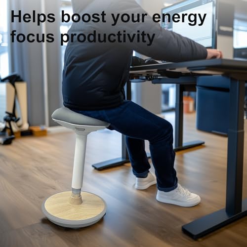 Image of Wobble Stool Adjustable Height Standing Desk Chair with Non-Slip Base and Upgraded Lift for Home and Office (Light Wood)