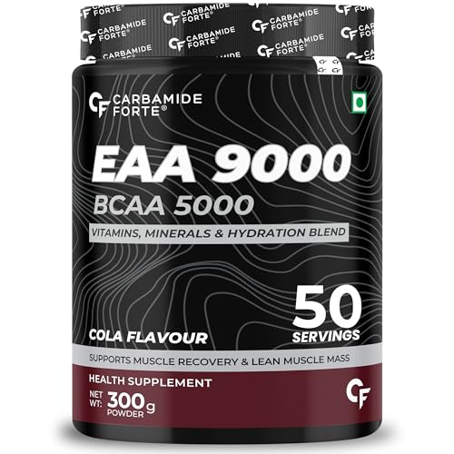 Image of Carbamide Forte Eaa Supplement For Men & Women With Hydration Blend & Vitamins | Eaa intra workout Supplement With Bcaa 5000Mg - Cola Flavour - 50 Servings - Powder 300G