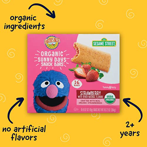 earth39s best organic kids snacks sesame street toddler snacks organic sunny days snack bars for toddlers 2 years and older strawberry with other natural flavors 16 bars per box