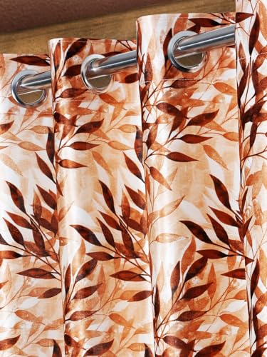 Image of Home Sizzler 1 Piece Floral Flow Grommet Polyester Window Curtains - 6 Feet, Rust Brown