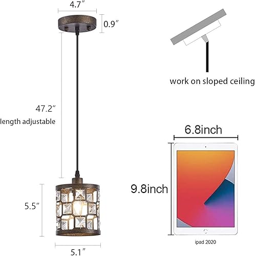 Miniatura 3 de Mini lámpara colgante de bronce, 1 luz con pantalla de metal y cristal, pequeña lámpara colgante para cocina, comedor, dormitorio y entrada