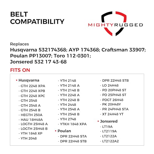 Image of 174368 Craftsman Mower Belt Replacement for 48 inch Deck, Length 90 inch, Heavy-Duty Aramid Cord Belt Replaces 532174368, 532 17 43-68, 33907, PP13007, 532180483, 19379 for Husqvarna, AYP, Poulan, Jonsered