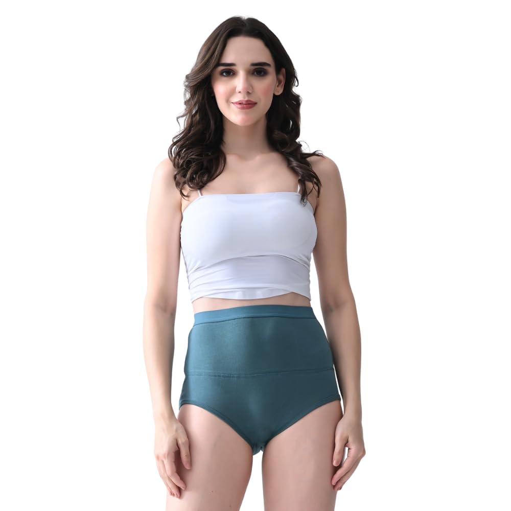 Woomly Cotton High Waist Panty for Urine Incontinence & Bladder leak | 50ML Absorption, Full Coverage, Rash-Free and Reusable 5XL_Teal_Pack Of 1-image-49