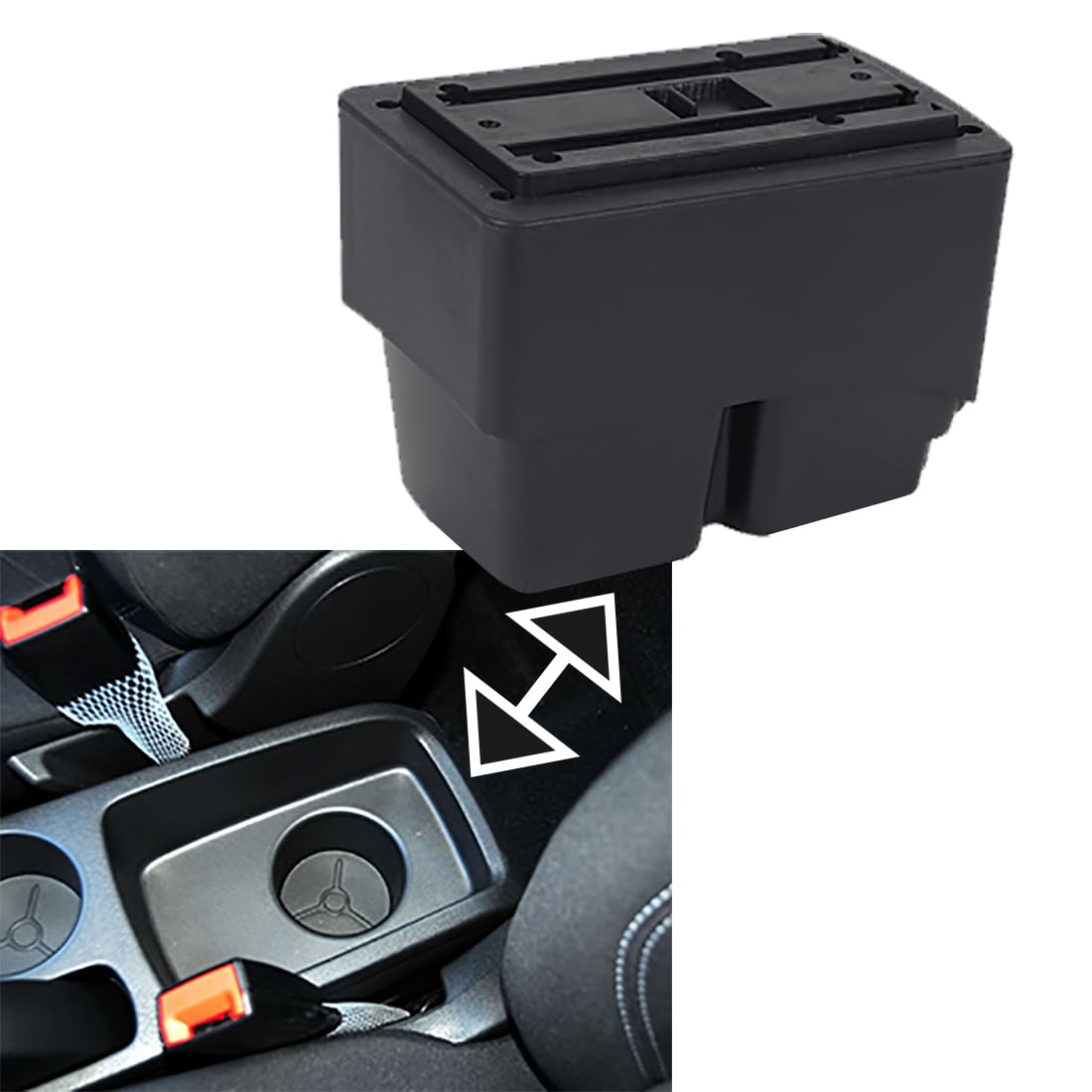 Bracciolo Centrale per Ford Fiesta MK7 2009-2017, Doppio Scomparto, Pelle Nera, Facile da Installare, Accessorio Auto Personalizzato