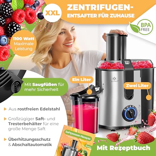 KESSER - Centrifugeuse en Inox Fruits et légumes 1100W, Extracteur de jus, Capacité 1L, Ouverture 85mm – Image 4
