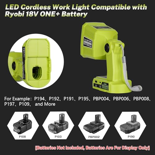 Image of Work Light Compatible with Ryobi 18V Battery, Work Lights 1250LM 18W with USB & Type-C Output Port, Portable Flashlight Spotlight & Floodlight 2 in 1 for Home Repair Lighting [ No Battery ]
