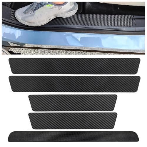 5 Pieces Car Door Sill Protectors Carbon Fibre for Audi Q5 1 (I) 8R I 2008-2017, Rear Boot Guard Waterproof Anti-Scratch Scuff Plate
