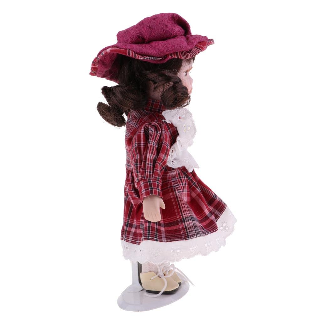 20cm Vintage Porcelain Curly Girl Doll People Figures with Red Plaid Dress|Dolls | by Material | Porcelain |1 Piece Porcelain Doll