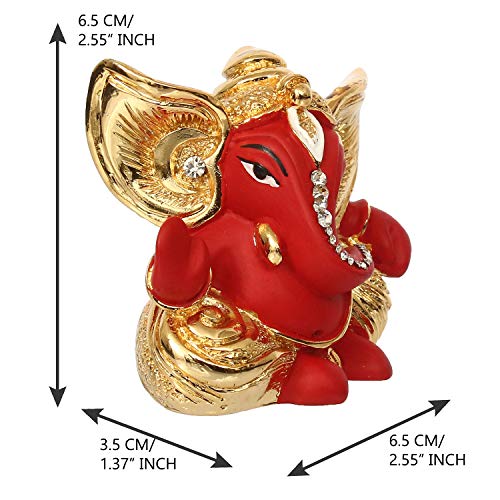 Image of eCraftIndia Golden and Red Polyresin Lord Ganesha Statue for Home, Temple, Office, Car Dashboard Decor - God Idol Gift for Lord Ganesha Devotees - Ideal for Diwali, Ganesh Chaturthi, Birthday