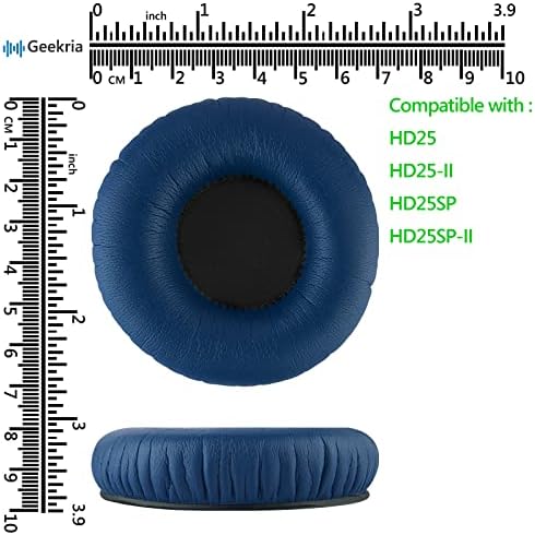 Geekria QuickFit Protein Leather Replacement Ear Pads for Sennheiser HD25, HD25SP, HD25 Lite, HD25 Plus, HD25 Limited 75th Anniversary Edition Headphones Earpads, Headset Ear Cushion (Blue)